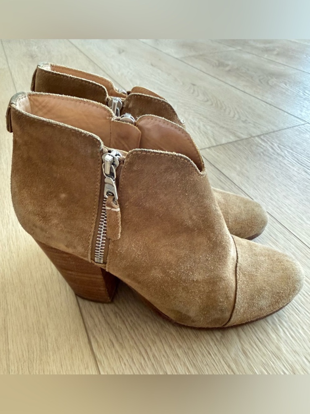 RAG & BONE Margot Ankle Boots Booties Fringe Beige Suede Dual Zip Size 37.5 - Picture 2 of 8
